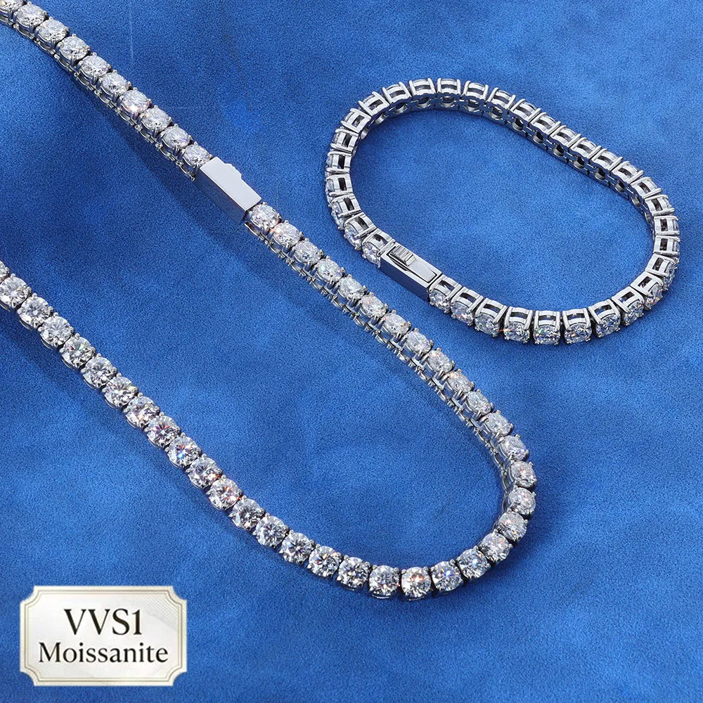 ESKEEM Stainless Steel 3/4/5MM White Moissanite Tennis Chain Necklace Hip Hop Jewelry for Men Women VVS1 Tennis Bracelet Gift