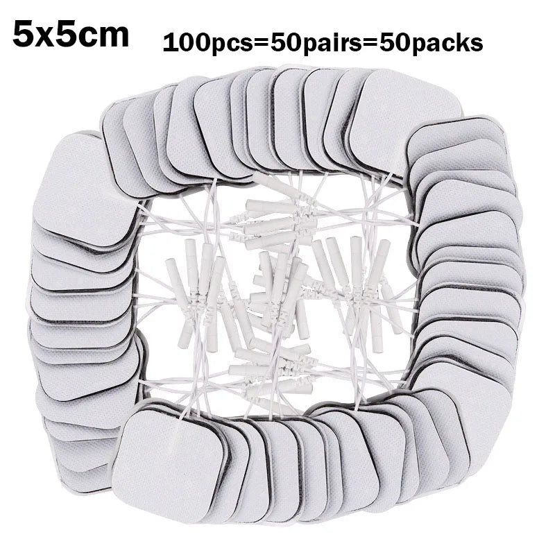 20/100p 5x5cm TENS Ems Nerve Muscle Stimulator Electrode Pads Gel Electrode Pads Tens Electrodes Acupuncture Machine 2mm Plug