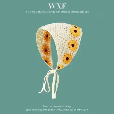 2026 Korean Sweet Cute Handmade Crochet Hollow Triangle Headband Towel Women Literary Photo Hair Scarf