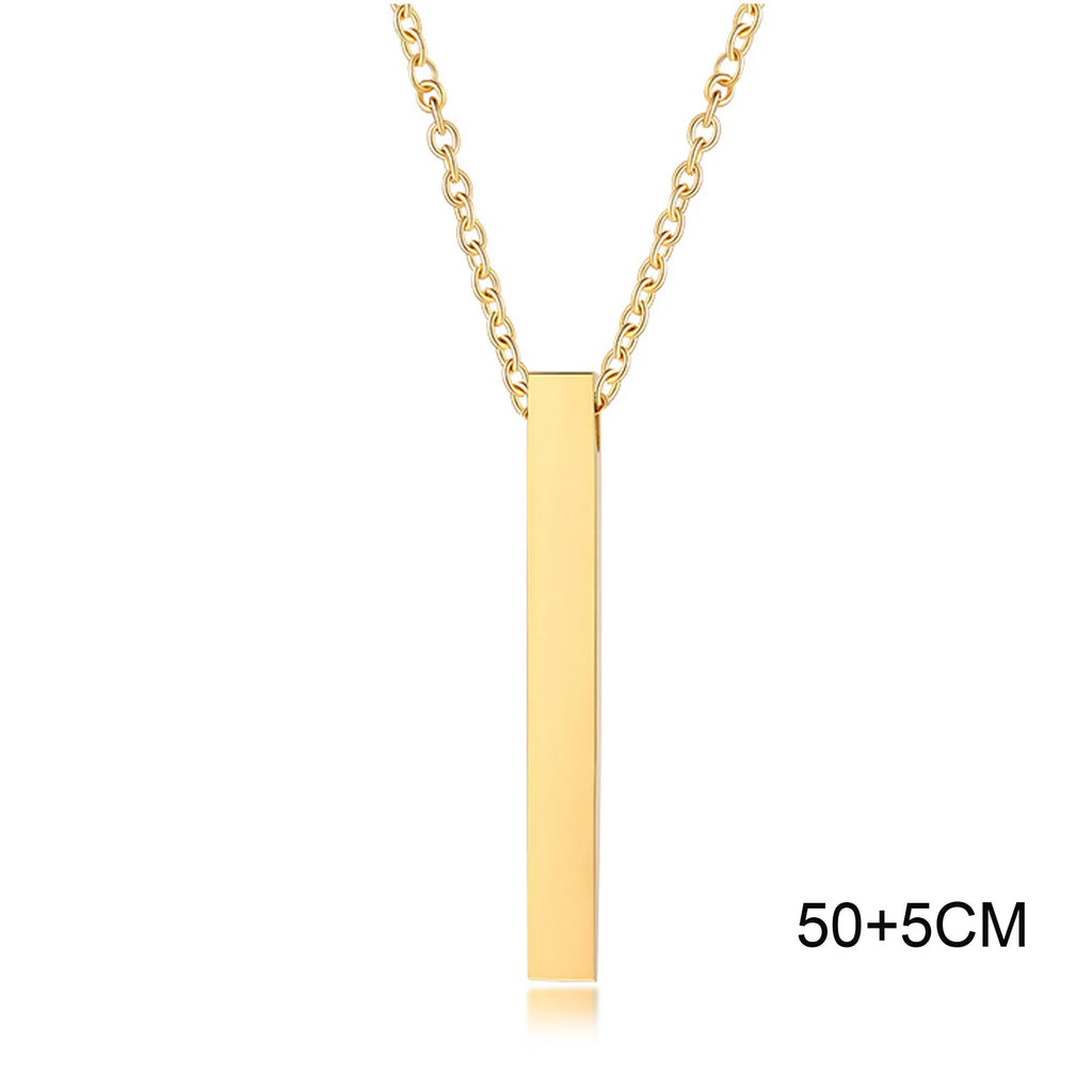 Waterproof Pillar Necklaces for Men Women,Stainless Steel Rectangle Vertical Bar Pendant Necklace,Simple Casual Collar Gifts
