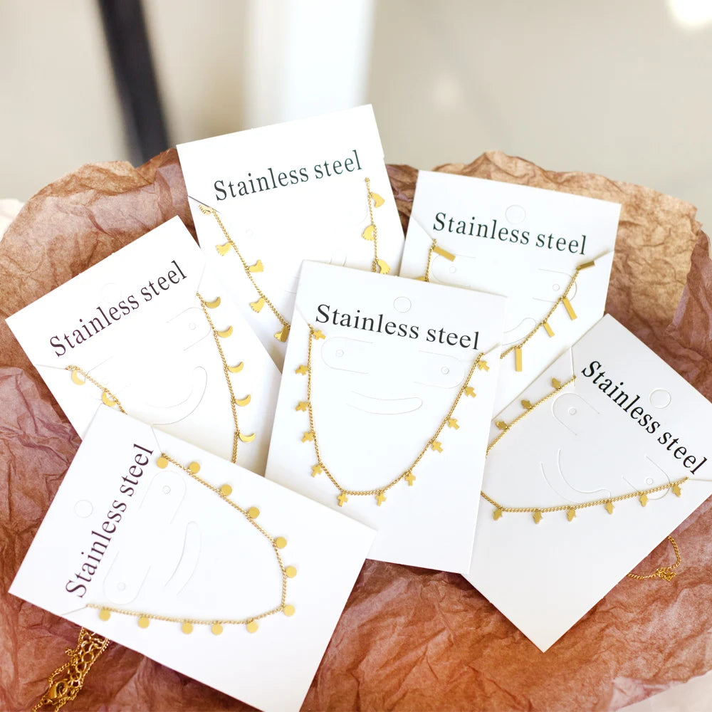 LUXUSTEEL Tiny Small Pendant Choker Necklace for Women Gilrs Stainless Steel Fashion Dainty Coin Stars Baby Foot Charm Jewelry