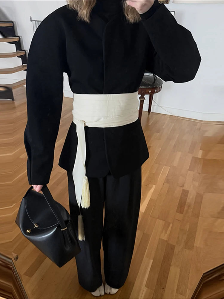 Layered Tassel Long Sash Belt Pleated Wide Waistband Wrap Tie Tassels Contrast Color Waist Accessory 2026 Trendy Women Outfits