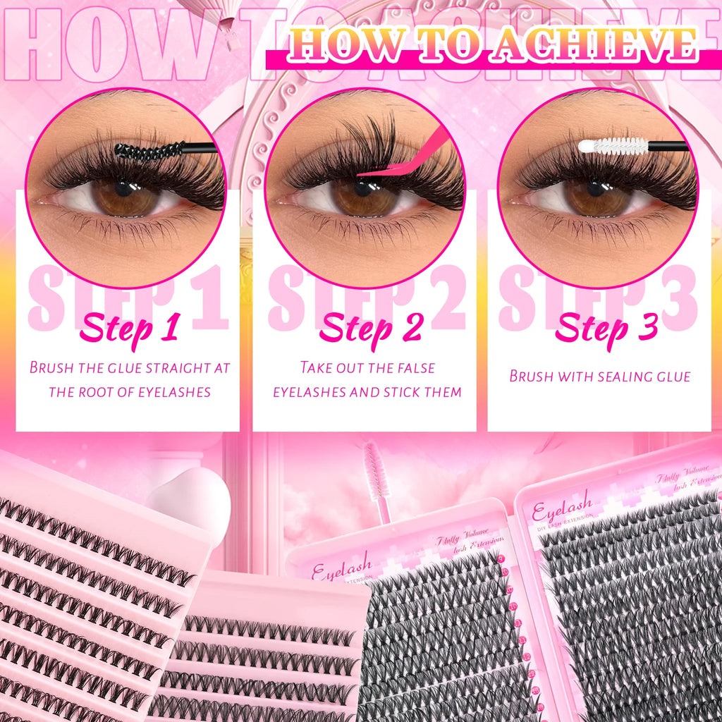 740/200pcs of Eyelash Extension Kit Mix of 30D 40D Lash Clusters Ranging from 9 to 16Mm Suitable for Beginners to Use at Home