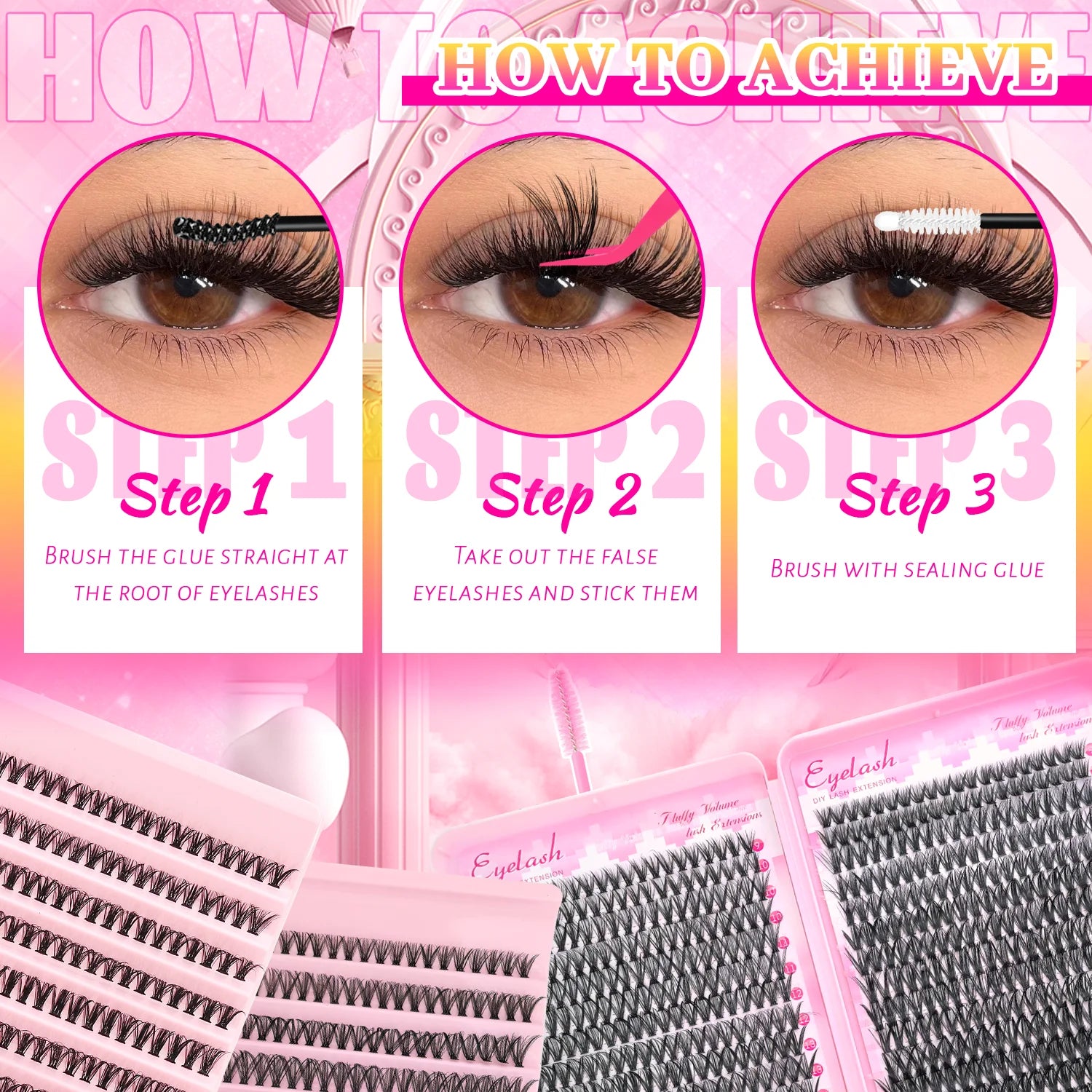 740/200pcs of Eyelash Extension Kit Mix of 30D 40D Lash Clusters Ranging from 9 to 16Mm Suitable for Beginners to Use at Home