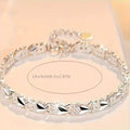 925 Sterling Silver Delicate Heart-Shaped Four-Leaf Clover Bracelet for Women, Fashionable and Charming Wedding Jewelry