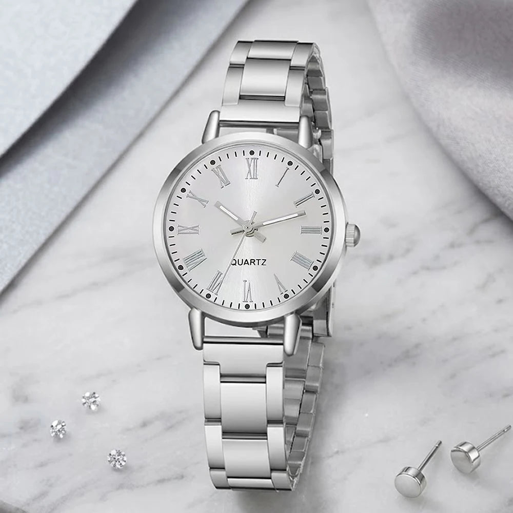 5Pcs/Set Unisex Jewelry Watches Women's Wristwatch Accessories Silver Fashion Business Elegant Trendy Classic Exquisite Retro Light Luxury Rhinestone Luxury Bracelet Watch Set Y2K Suitable for Travel, Vacation, Parties, Daily