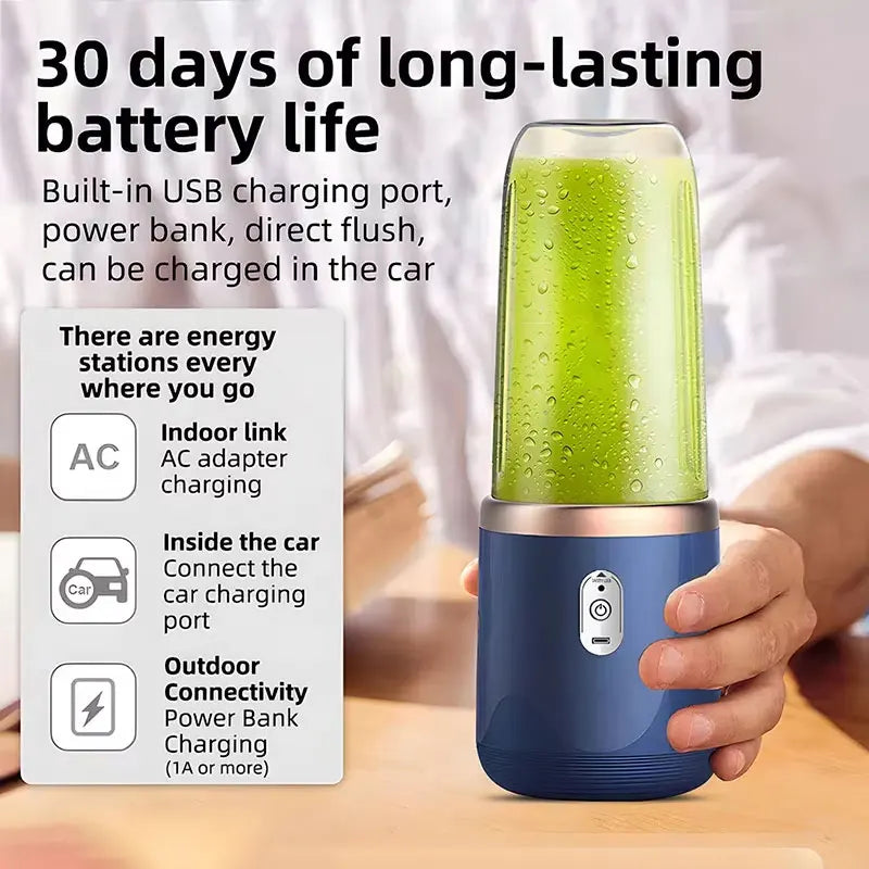 Portable Blender Bottle Electric 6 Blades Multifunction Juice Blender Fresh Juice Smoothie Blender Ice CrushCup Food Processor