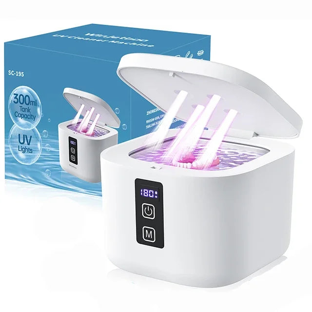 KUNPHY Portable Mini Household Dental Pod Ultrasonic UV Cleaner Machine for Dentures Aligner Retainer Whitening Trays Ring
