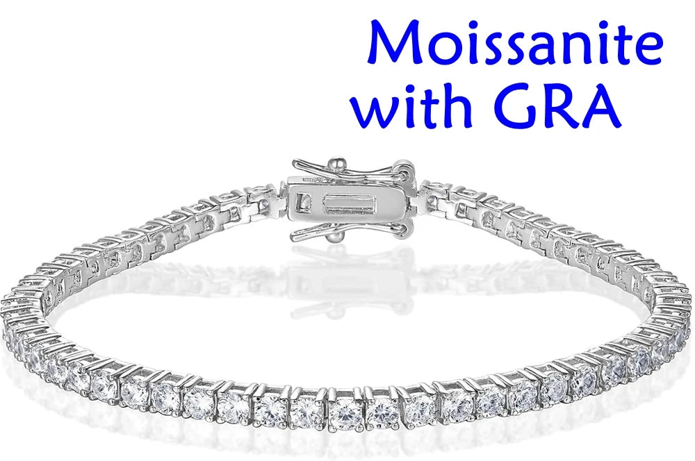 3-6.5mm Moissanite Tennis Bracelet for WomeAn and Men S925 Sterling Silver GRA Certified D Color VVS1 Clarity