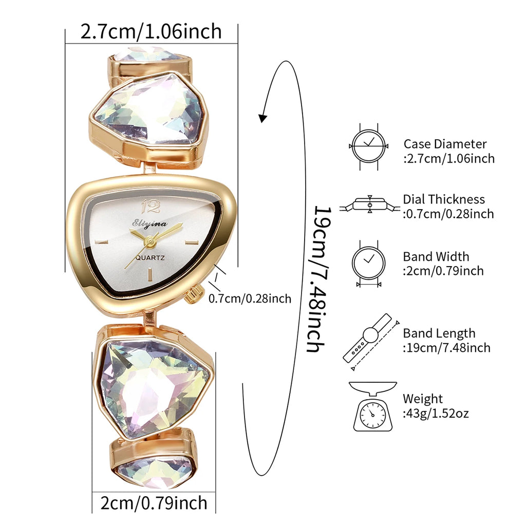 5PCS Elegant Women Watch Jewelry Set Fashion Diamond Bracelet Watch Pearl Necklace Earrings Ring Accessories Gifts（Without Box）