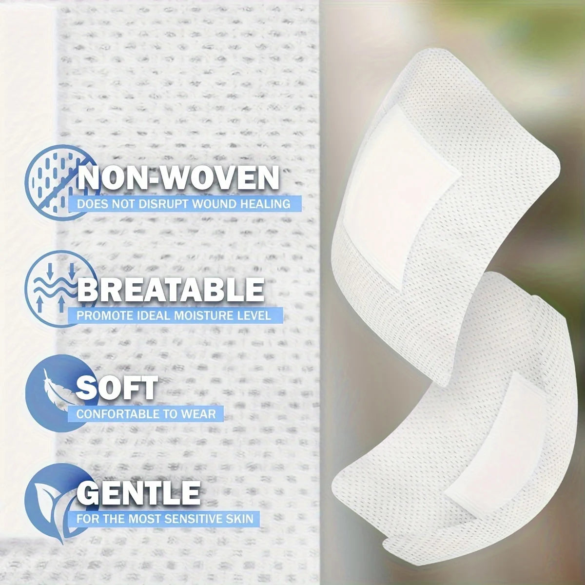 50PCS Non-Woven Medical Adhesive Bandages, Easy Tear Wound Dressing, Individually Wrapped Protection Equipment for First Aid Kit