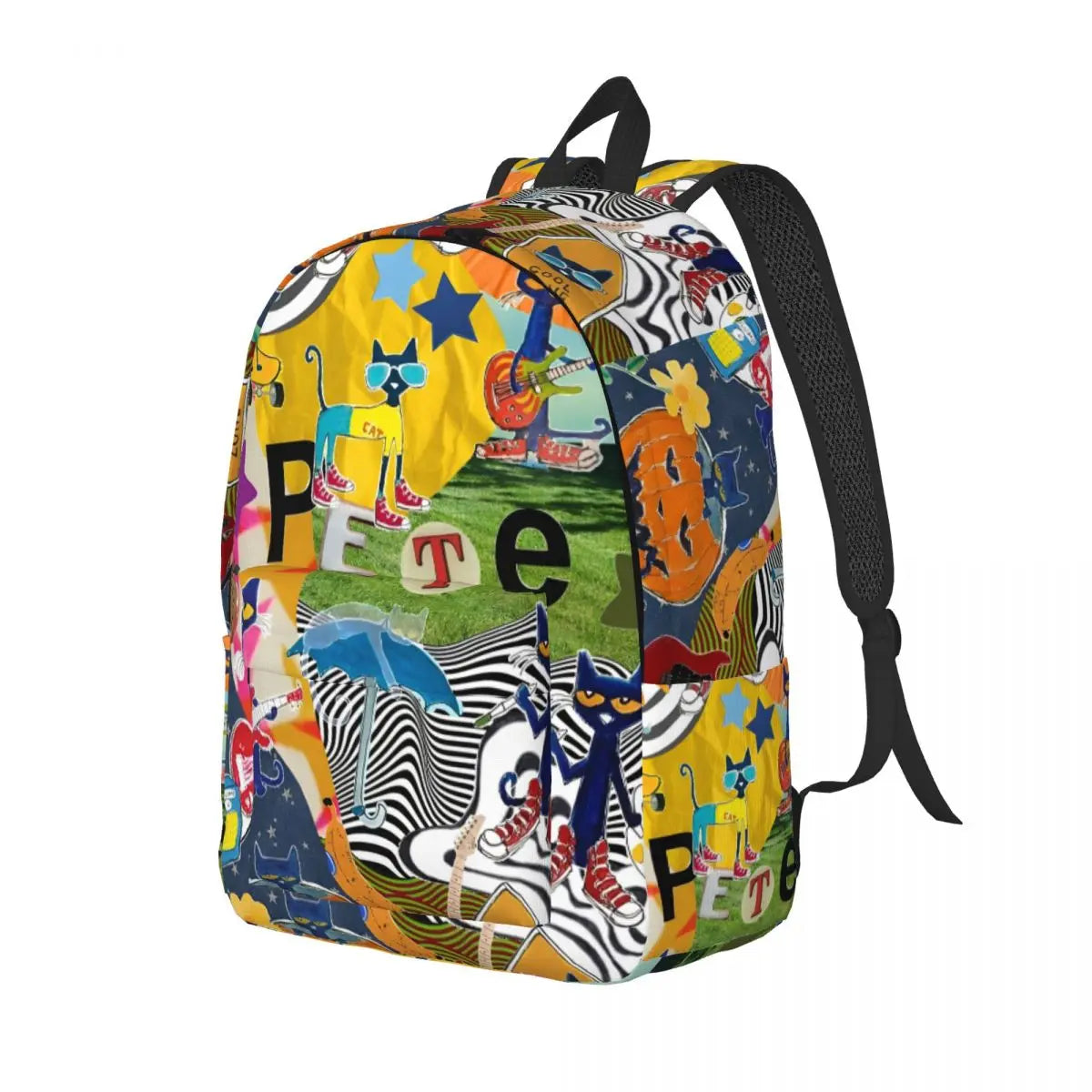 Pete The Cat I Love My White Shoes Backpack High School Business Cartoon Cats Daypack for Men Women Laptop Shoulder Bag
