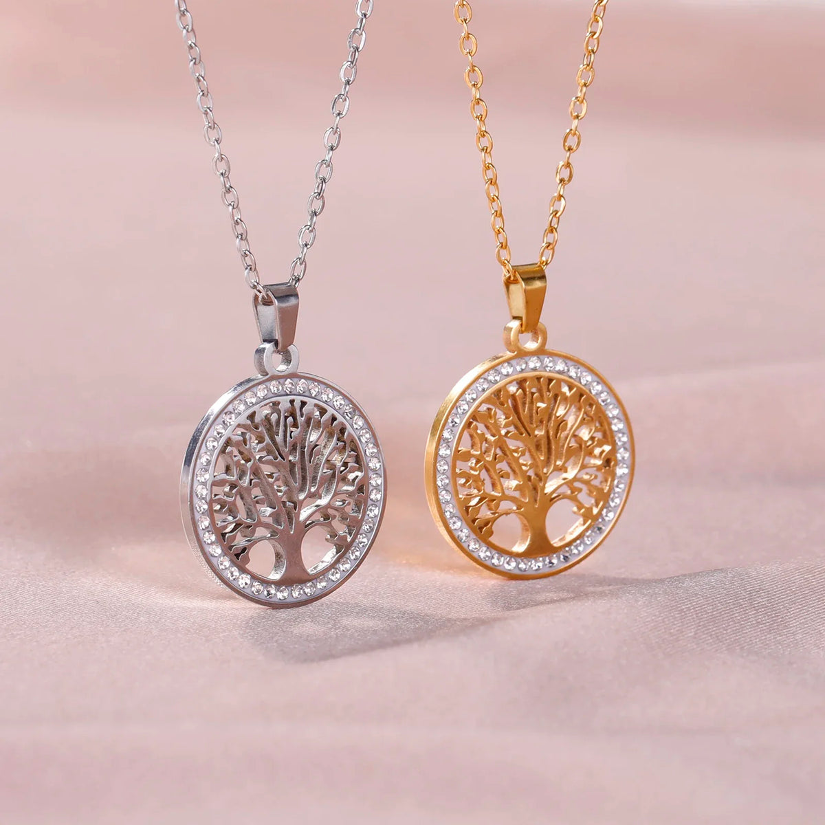 Stainless Steel Tree of Life Pendant Necklace for Women Hollow Life Tree Necklace With AAA Zircon Border, Waterproof Hypoallergenic Non Fade Adjustable Chain Jewelry Gift