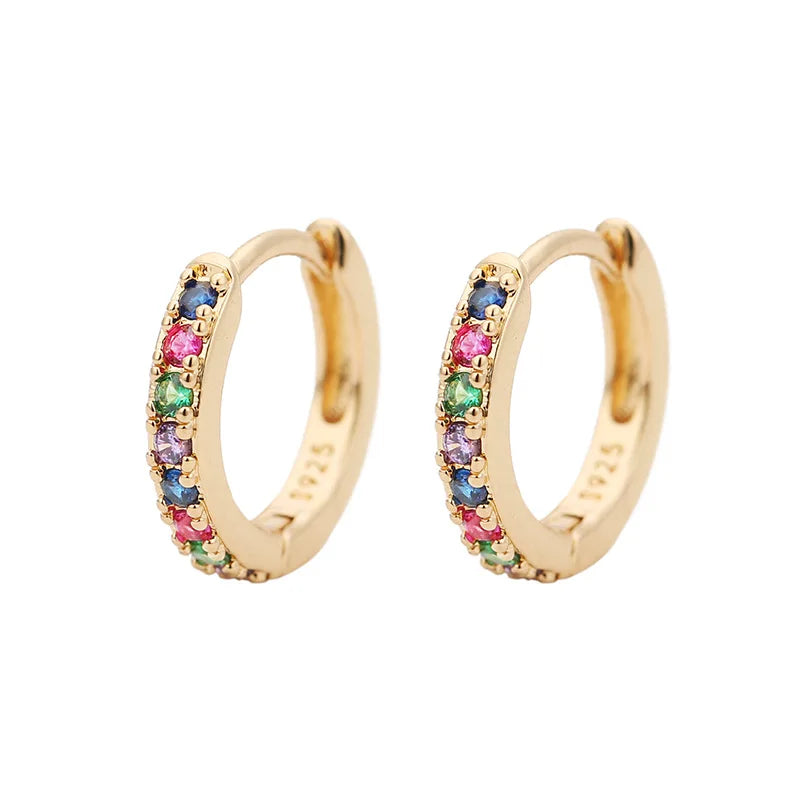 2pcs Stainless Steel Minimal Hoops Earrings for Women 5mm 6mm 7mm 8mm 9mm Huggie hoops mini Multicolored Rainbow CZ Earring
