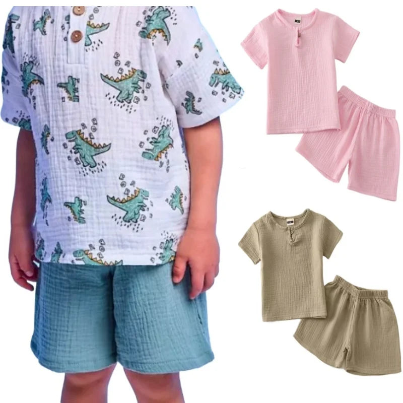 Kids Dinosaur Clothes Sets Cotton Outfits 2Pcs Infant Baby Boys Girls Clothing Newborn Top T-Shirt+Shorts 0-6Years Children Suit