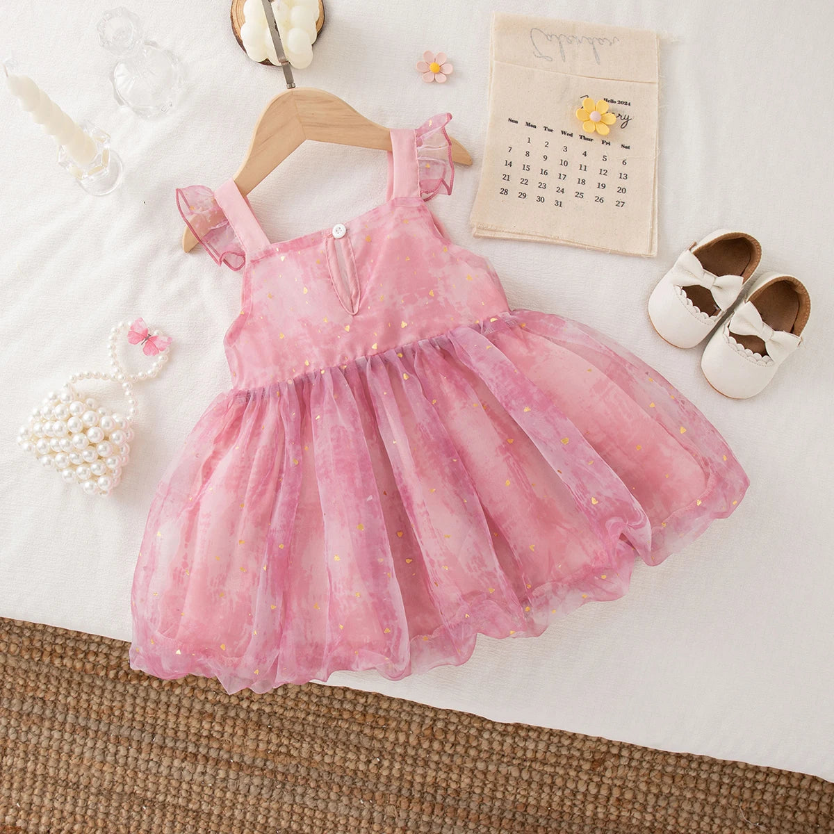 Girls' Dress Summer Bow Floral Puff Sleeve Baby Girl Dress Adorable Princess Baby Dress Baby Girl Clothes