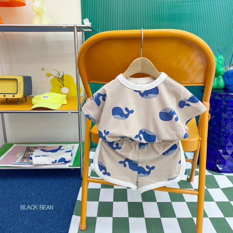 Summer Baby Boy 2PCS Clothes Set Cute Cartoon Bear Printed Tees Cotton Shorts Suit Ins Toddler Boys Breathable Outfits