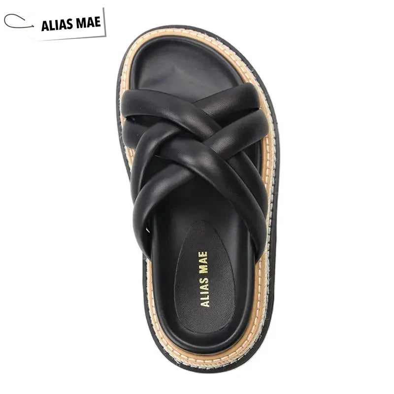 ALIAS MAE 2026 Summer Classic Leather Braided Cross Strap Women's Minimally Increased Height Thick Bottom Sandals