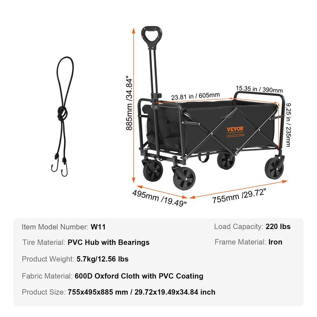SucceBuy Collapsible Folding Wagon Beach Wagon Cart with All-Terrain Wheels Drink Holder Sport Wagon for Camping Shopping Garden