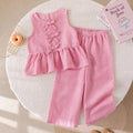 Humor Bear Summer Girls' Suits Pink vertical stripe Bow Sleeveless Vest Top+Pants Two-piece Set Sweet Kids' Clothing Sets
