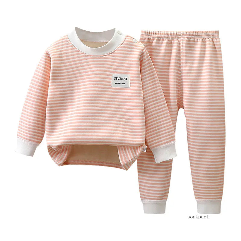 Children's Clothing Autumn  Winter Warm Clothes Girls' Long Sleeved Top with Plush Bottom Baby Boys' Top and Pants Set