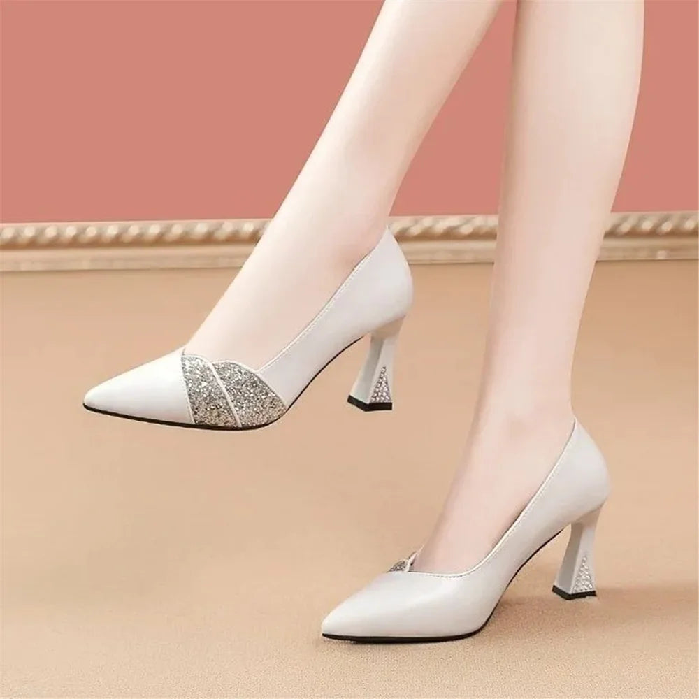 Cresfimix Sexy Party & Night Clue Round Heel Pumps for Female Women Elegant Beige Comfort Summer Slip on High Heel Shoes A6672