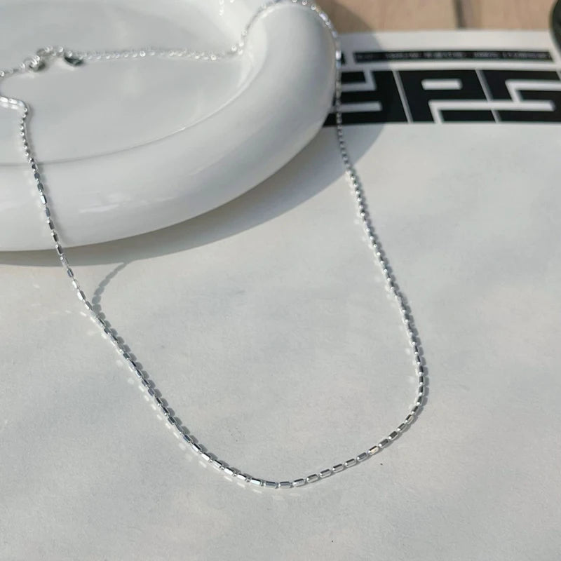 925 Sterling Silver Necklace With Simple Geometric Beads Choker Shiny And Delicate Collarbone Chain For Women Fashion Jewellery