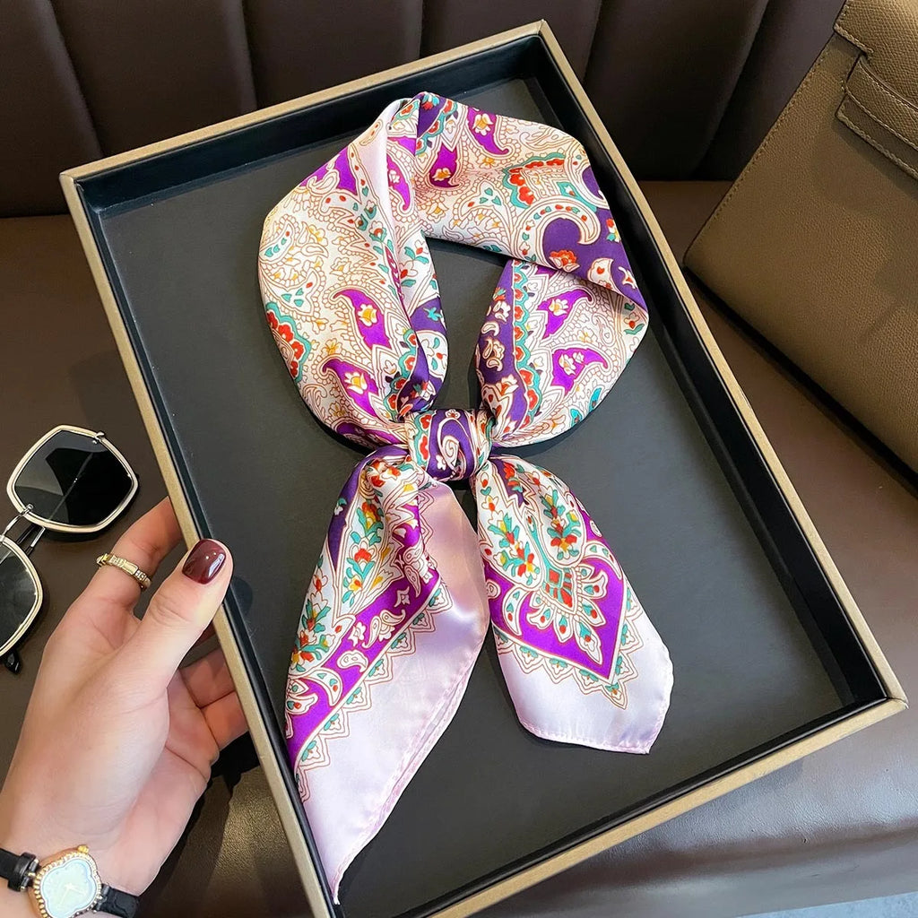 2025 New Yellow Lemon Print Square Silk Scarf for Women 70*70cm Neck Ties Fashion Decorate Neckerchief Female Hijab Bag Ribbions