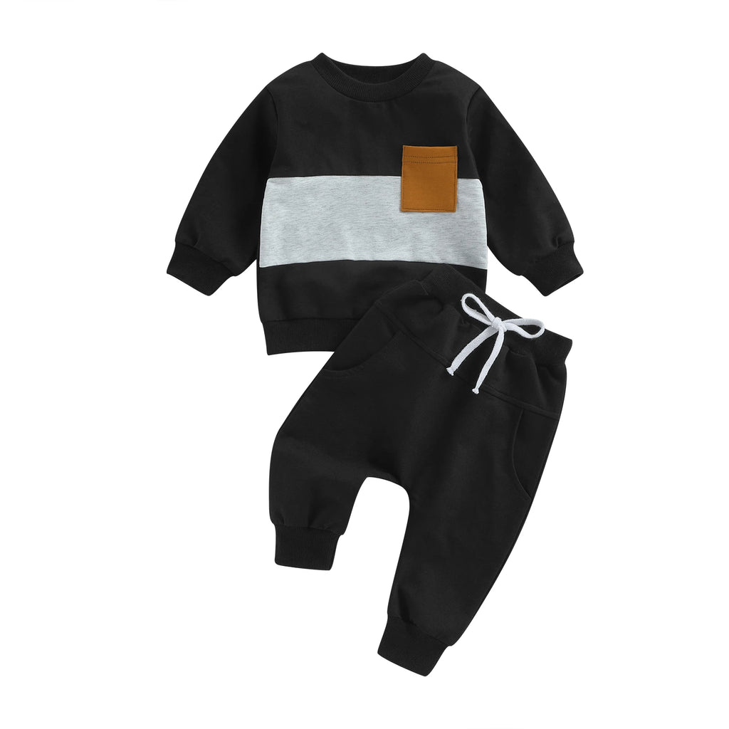 2PCS Winter Baby Tracksuit For Toddler Boys Outfits Contrast Color Long Sleeve Sweatshirts Tops Long Pants Toddler Clothes Set