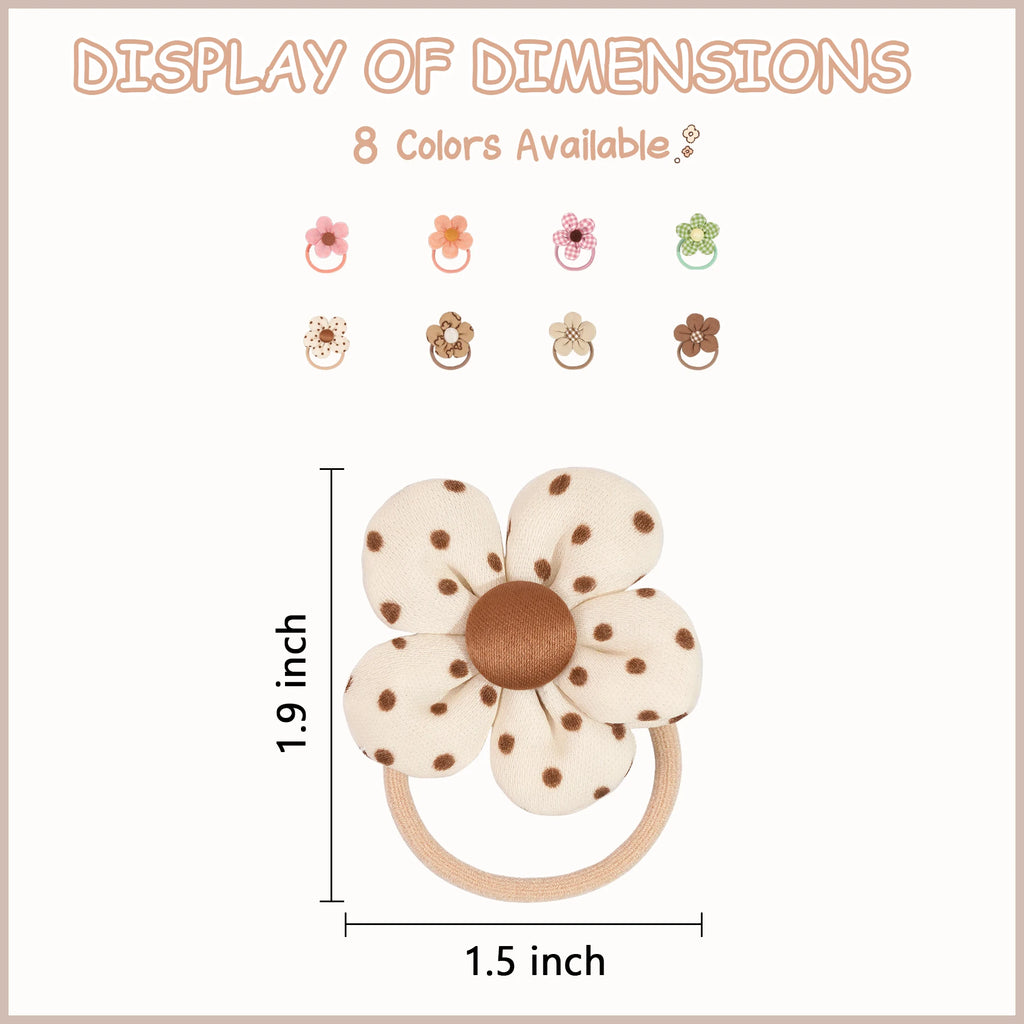 8/10Pcs Boutique Childrens Hair Ties with Flowers, Hair Bow Ties for Girls, Elastics Ponytail Holders Pigtails Rubber Band