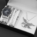 3PCS Set Luxury Fashion Mens Watches Men Business Quartz Watch Male Casual Necklace Bracelet Wristwatch