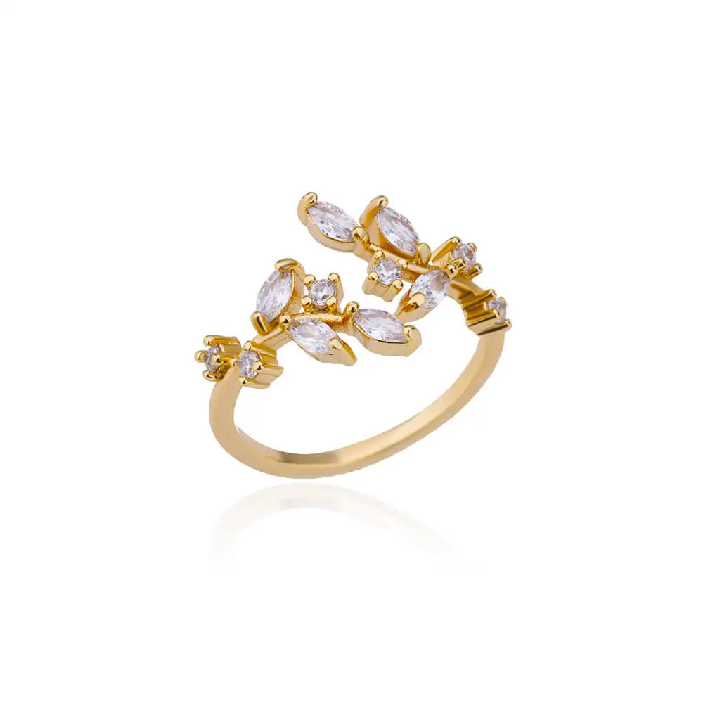 Luxury Zircon Double Layer Leaf Rings For Women Gold Color Stainless Steel Ring Boho Couple Jewelry Accesorios anillos mujer