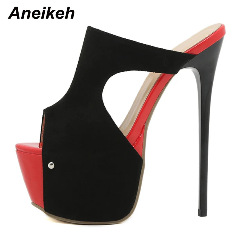 Aneikeh Sexy Platform Mixed Colors Super High Heel Sandals Women's Summer Ladies Nightclub Party Fashion Wedding Shoes Mules
