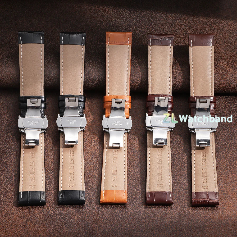 18mm 20mm 22mm Watch Band with Wooden Box Butterfly Clasp Watchband Replacement Genuine Leather Strap Bracelet Watch Accessories