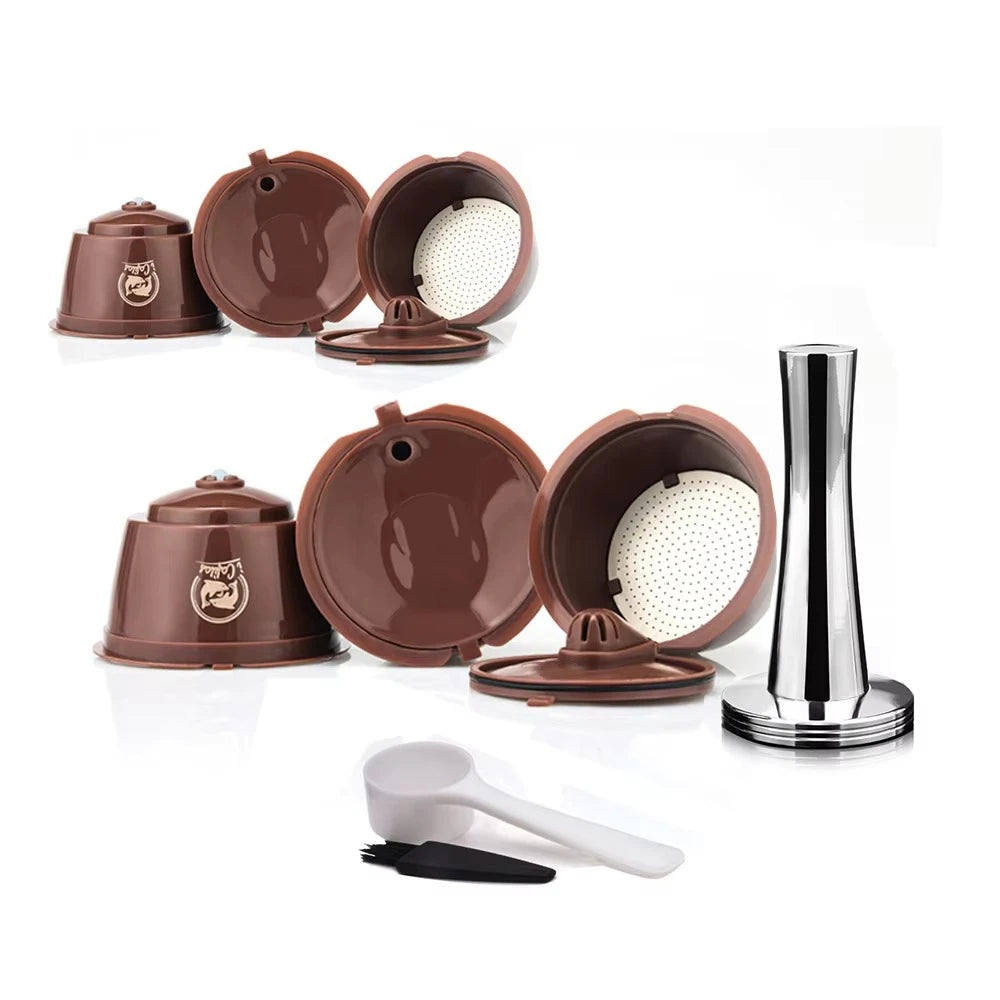 1/2/3/4/6/9/10pcs Refillable Reusable Coffee Capsules Pods For Necafe Dolce Gusto Refillable Crema Coffee Filters with Tamper