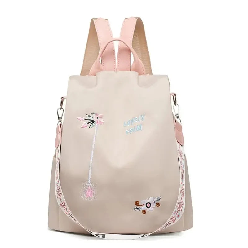 Waterproof Oxford Women Backpack Fashion Anti-theft School Bag Embroidery Designer Female Large Capacity Travel Shoulder Handbag