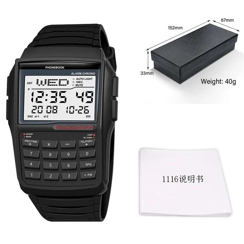 Multifunctional Men's Calculator Watch Fashion Luxury LED Electronic Watch Digital Sports  Watch Computer Style