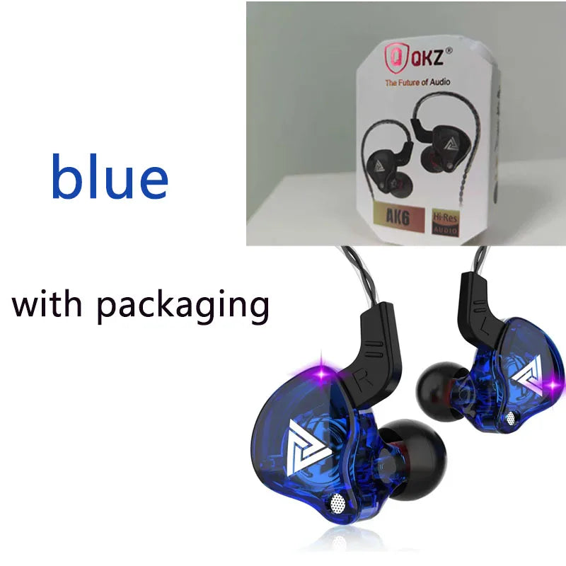 NEW KZ AK6 Copper Driver HiFi Wired Earphone 3.5MM Race Sport Headphone Bass Stereo Headset Music Earbuds In Ear With Mic