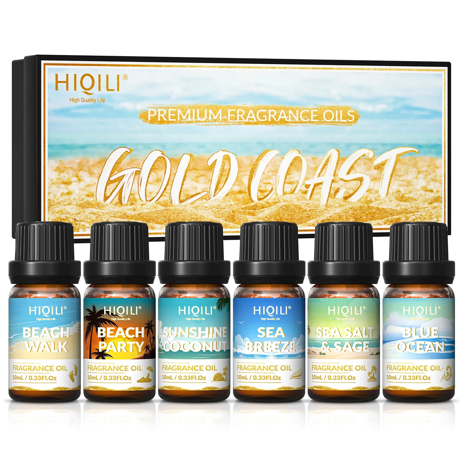 HIQILI Gold Coast Set, TOP 6 PCS Fragrance Oils Gift Set for Aromatherapy Car Home Hotel Diffuser Candles Making