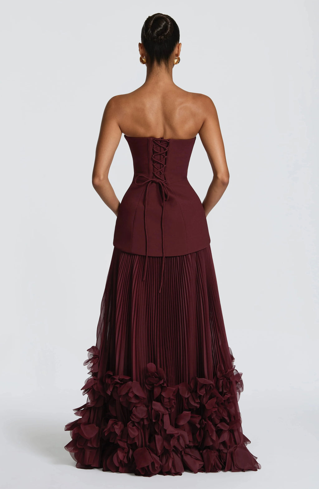 Danni Custom Burgundy Strapless Evening Dress Corset Pleated Prom Dresses Chiffon Vestidos De Noche Formal Evening