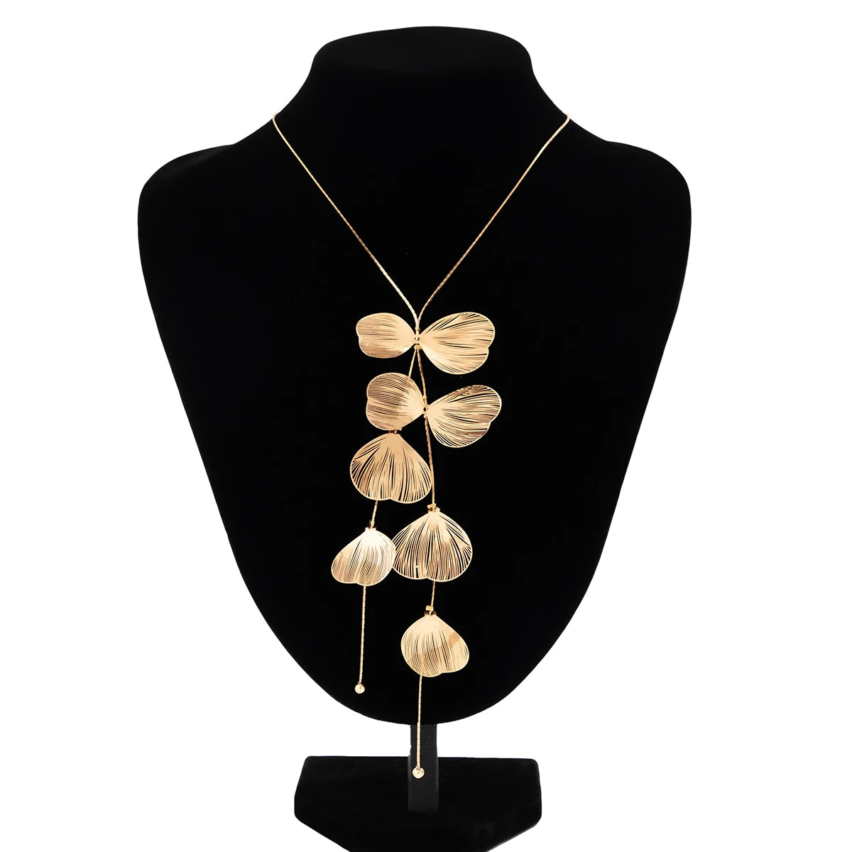 PuRui Trendy Gold Color Metal Petal Charm Long Tassel Necklace for Women Choker Chest Chain Jewelry Collar Gifts Party Wedding