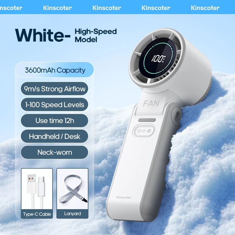 KINSCOTER Outdoor Foldable Portable Handheld Fan Mini Cooling Rechargeable 3600mAh 100-level Free Control High Speed Turbo Fan