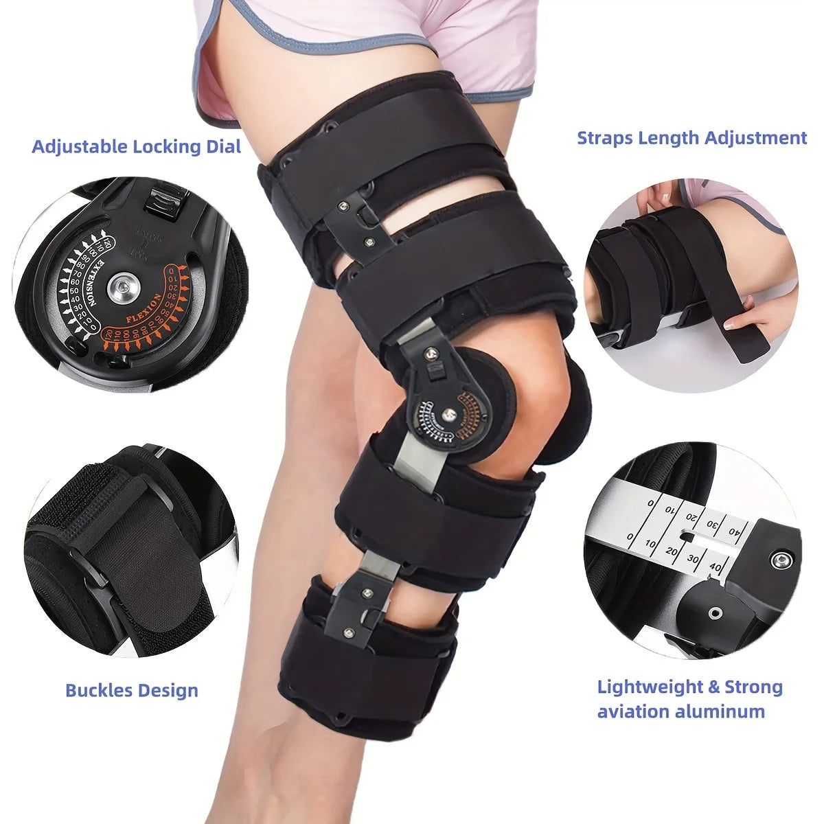 Adjustable Hinged Knee Brace with Button Lock - Sponge-Lined for Comfort, Suitable for Knee Support