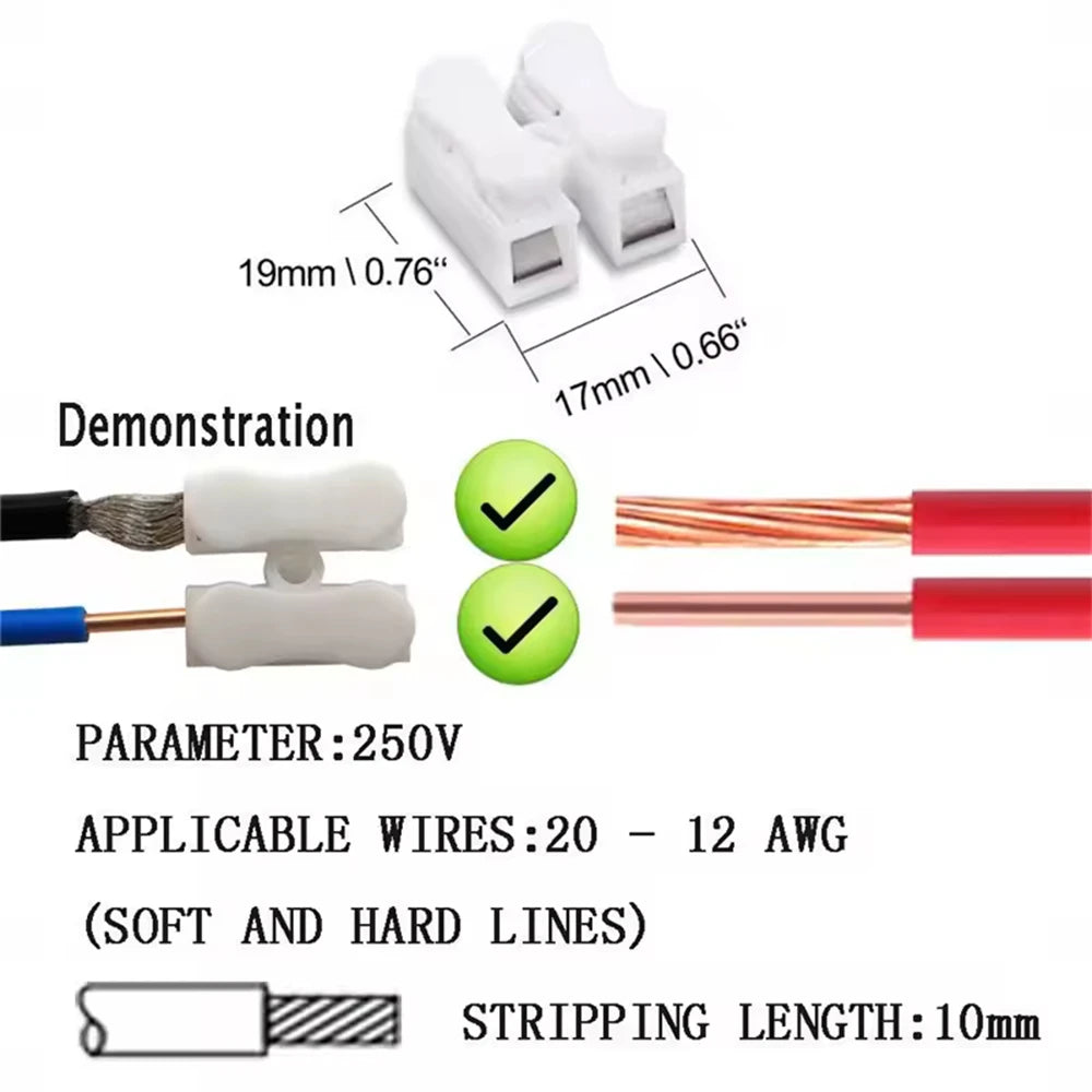 50 Pcs CH1 CH2 CH3 Quick Splice Lock Wire Connectors 1/2/3 Pins Electrical Cable Terminals For Easy Safe Splicing Into Wire