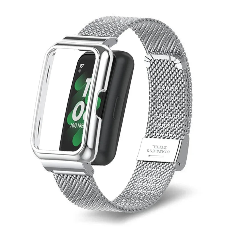 Metal Strap+Case for Huawei Band 9/10 Bracelet Case Protector Watchband for Huawei Band 10 8 7 6 Wristband Protective Cover