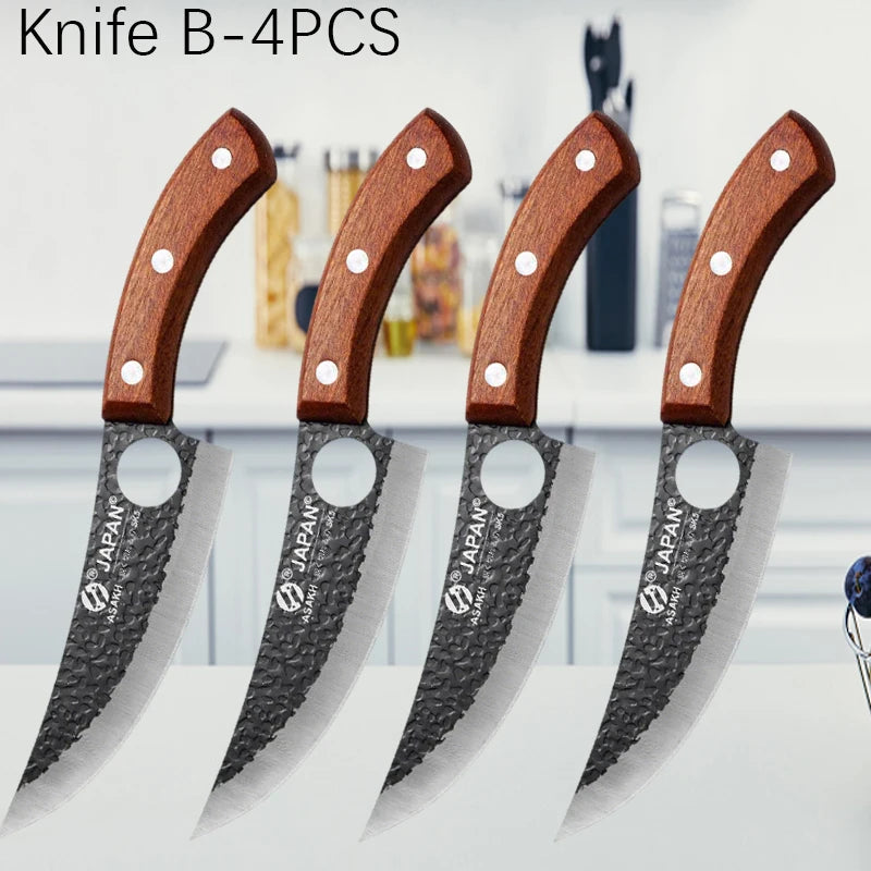 WXCOO Professional Hand Forged Butcher Knife with Wooden Handle Stainless Steel Boning Knife Cutter Full Tang Kitchen Knife