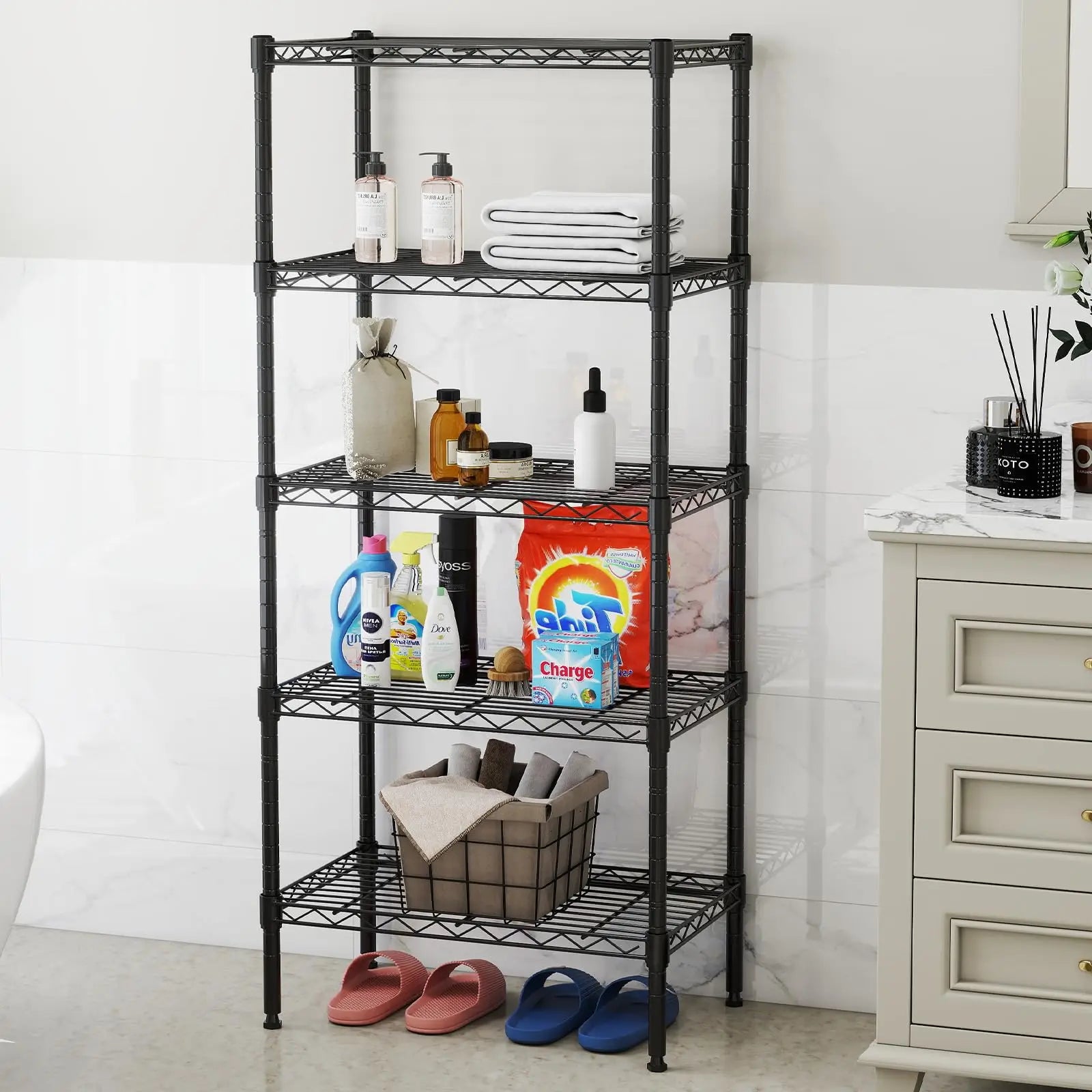 JHK 3-5 Tier Metal Wire Storage Shelves Adjustable Storage Racks Heavy Duty Standing Shelf Organizer for Living Room and Kitchen