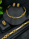 Luxury 24K Plated Gold Italy Dubai Necklace Earrings Bracelet Ring For Women Party Gift ﻿Jewelry Set