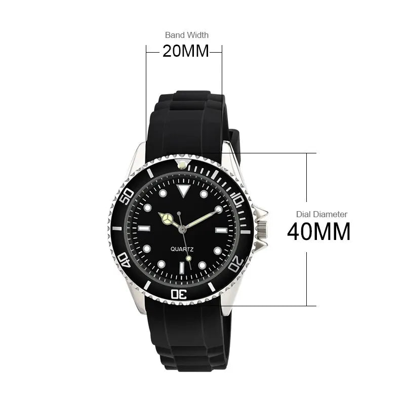 40mm Quartz Analog Watch with Quartz Movement No Logo Rotating Bezel Rubber Strap Unisex Wristwatch