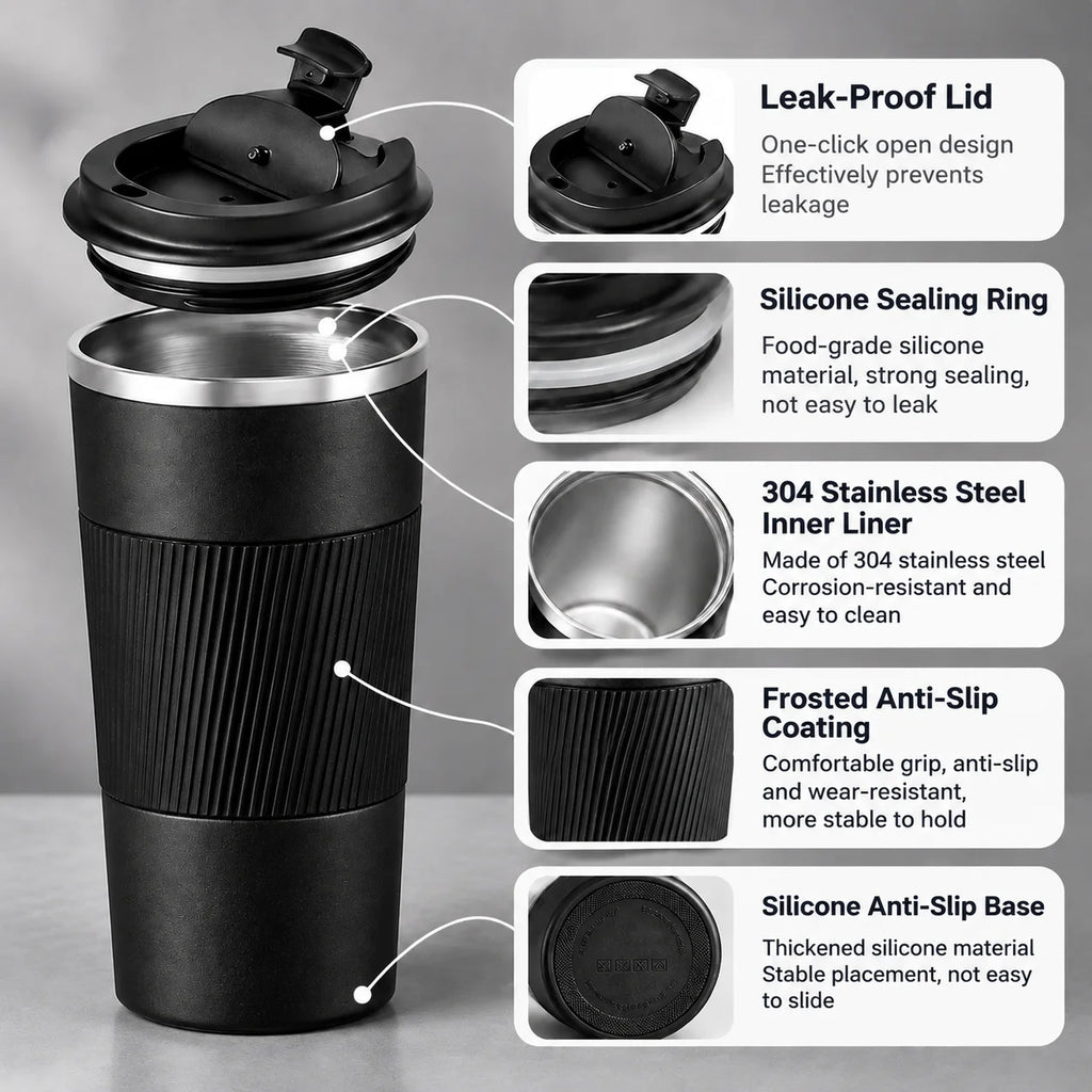 380/510ML Leak_Proof Travel Thermo Cup Stainless Steel Thermo Cafe Coffee Mug Car Thermos Mug for Tea Water Coffee Double